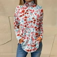 thumbnail image 2 of TQWQT Fall Tunic tops for Women Floral Print Tunic Top Long Sleeve Loose Fit Floral Printed Shirt Fall Mockneck T-Shirts Curved Hem Graphic Tee Red 2XL, 2 of 5