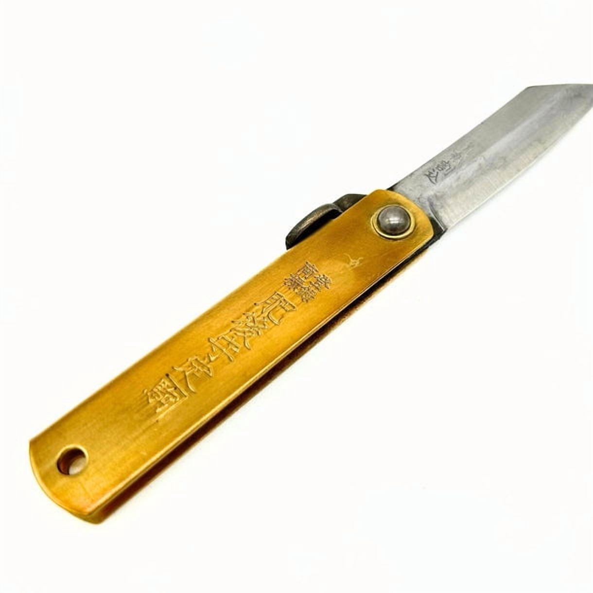 Higonokami Folding Knife, Blue Paper Steel 75mm with Brown Case