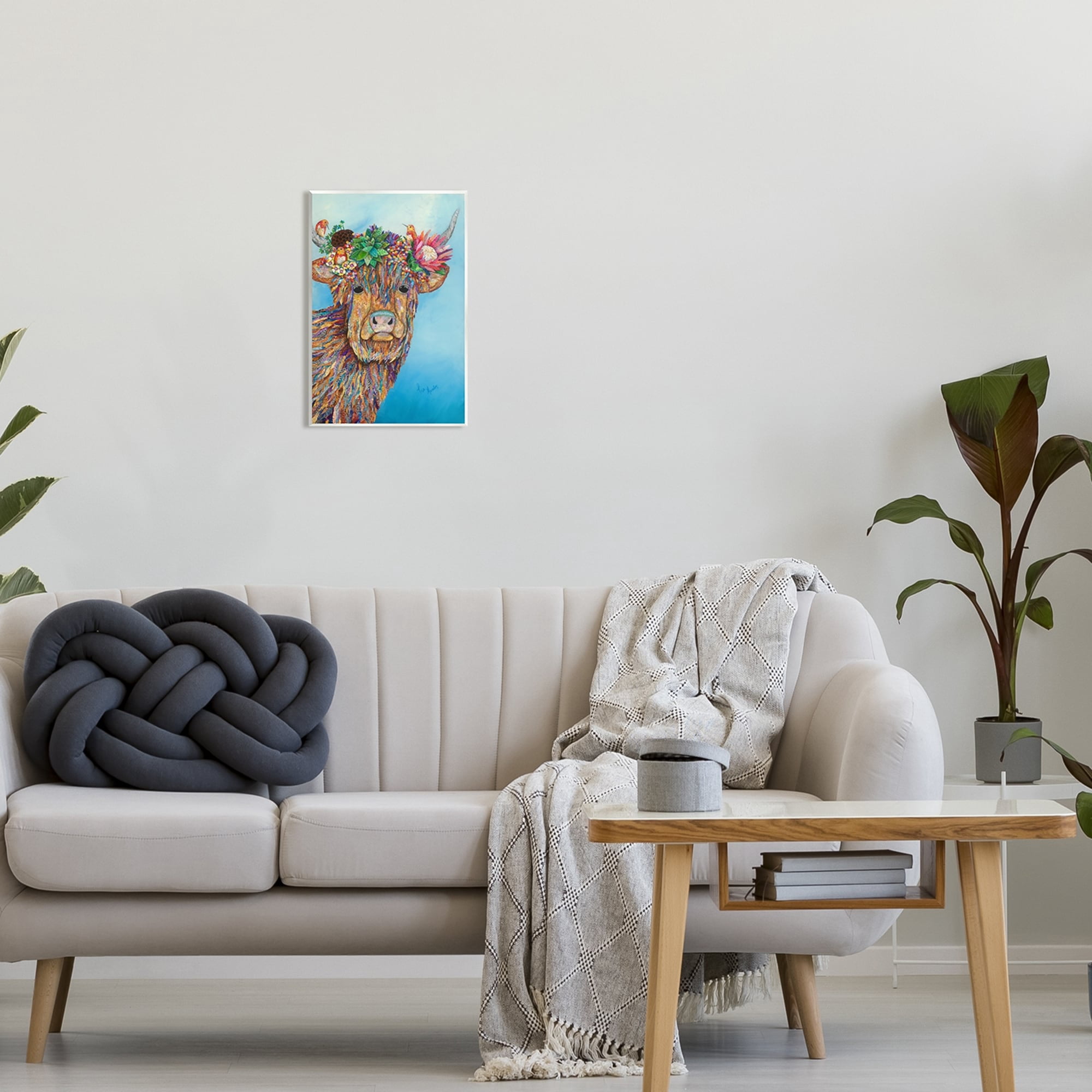 Stupell Industries Bella Cow Cattle Floral Blossom Crown Collaged Painting Painting Unframed Art Print Wall Art, Design by Lisa Morales