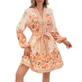 thumbnail image 2 of Njagoc3 Womens V-Neck Floral Loose Fit Dress - Short Sleeves, Tie Detail, Lightweight Breathable Fabric, Summer Boho, 2 of 6
