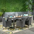 thumbnail image 2 of GDF Studio Nestor Outdoor Acacia Wood and Wicker 7 Piece Dining Set with Cushion, Light Gray, Sandblasted Dark Gray, and Gray, 2 of 13