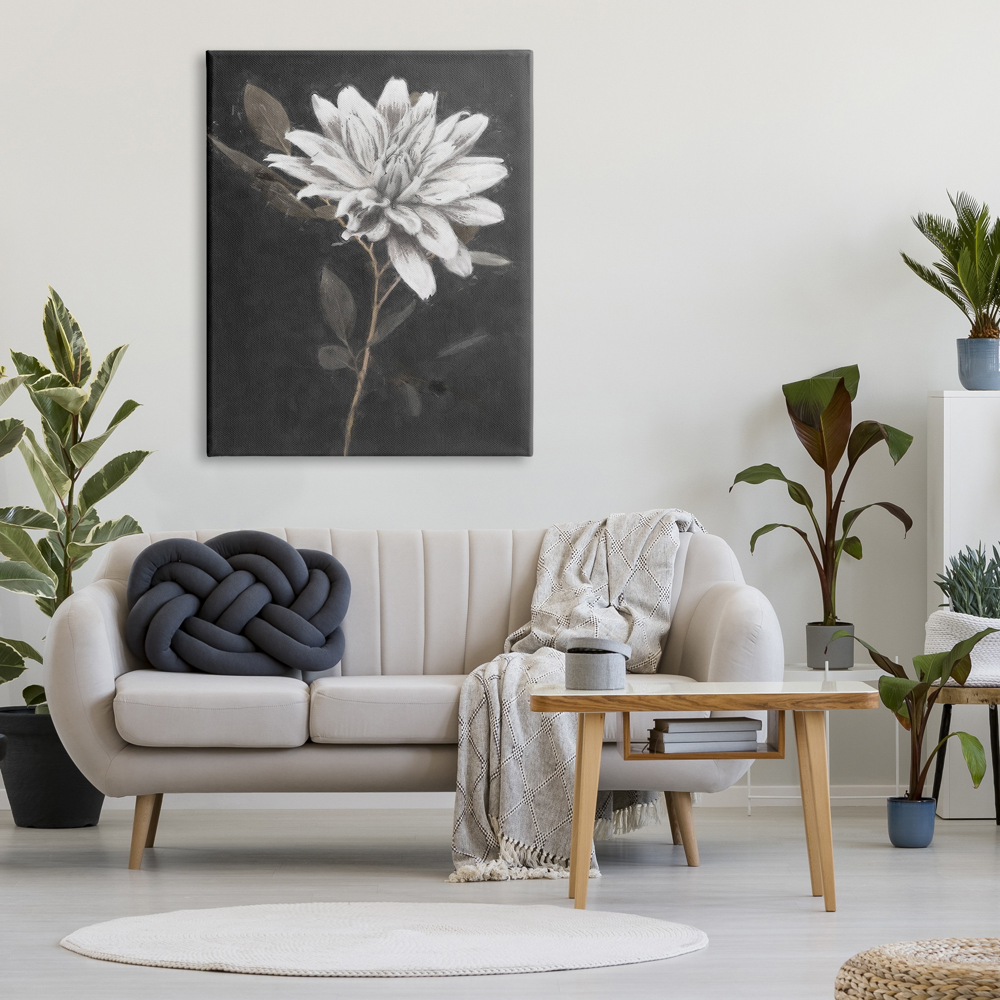 Stupell Industries Blooming Dahlia Flower Black Background Painting Gallery Wrapped Canvas Print Wall Art, Design by Nina Blue