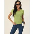 thumbnail image 3 of Unique Bargains Women's Cap Sleeve Knit T Shirts Crewneck Basic Tops Solid Blouse L Olive, 3 of 6