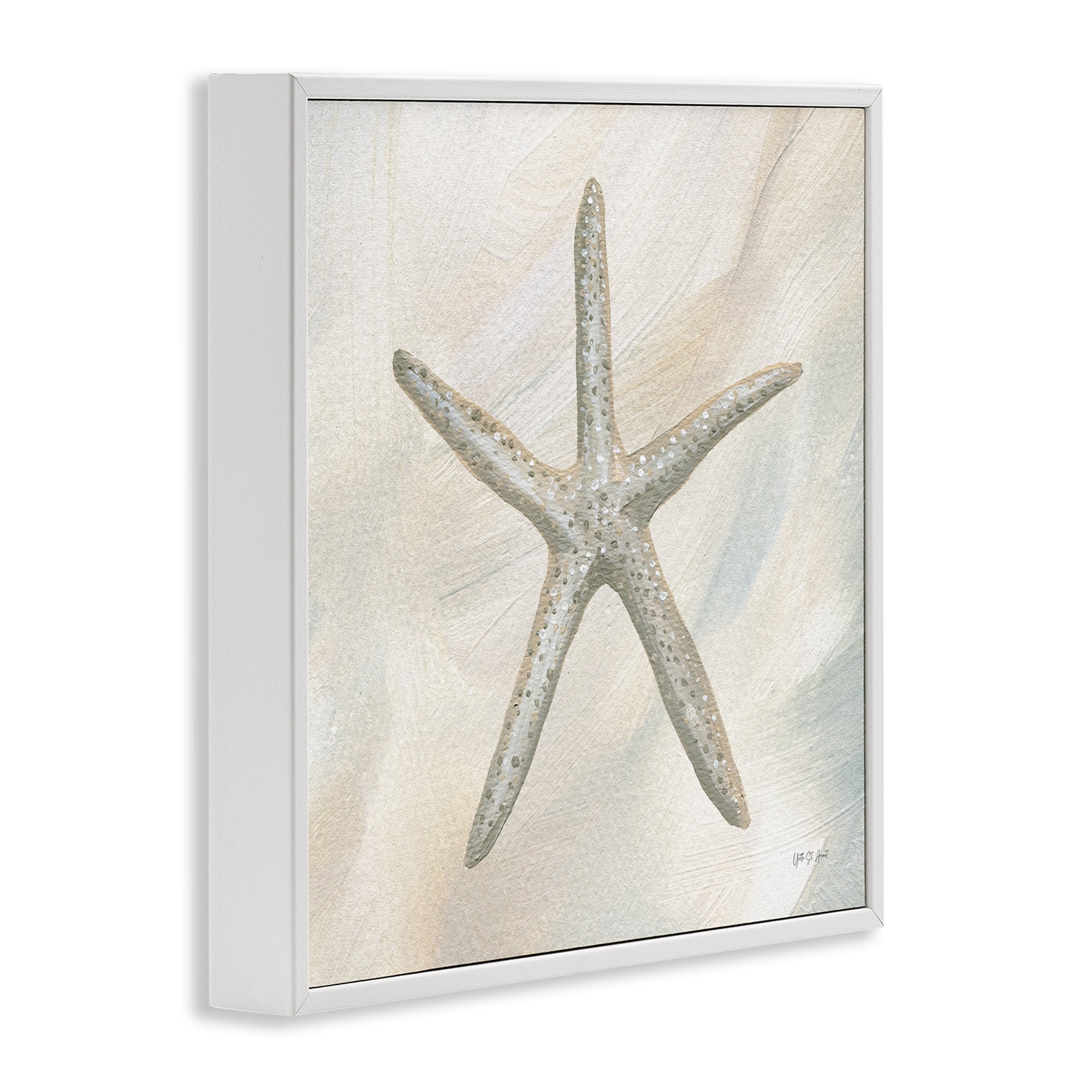 Stupell Industries Minimal Beige Starfish Coastal Painting White Framed Art Print Wall Art, 17 x 17