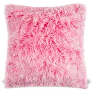 MAUBY HOME Faux Fur Soft Plush Ombre Solid Decorative Square Throw Pillow Cover for Sofa Bedroom 18 x 18 Inch 45 x 45 cm (Pink Ombre)