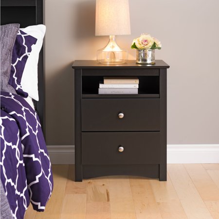 Prepac Sonoma Tall 2-Drawer Nightstand with Open Shelf, Black