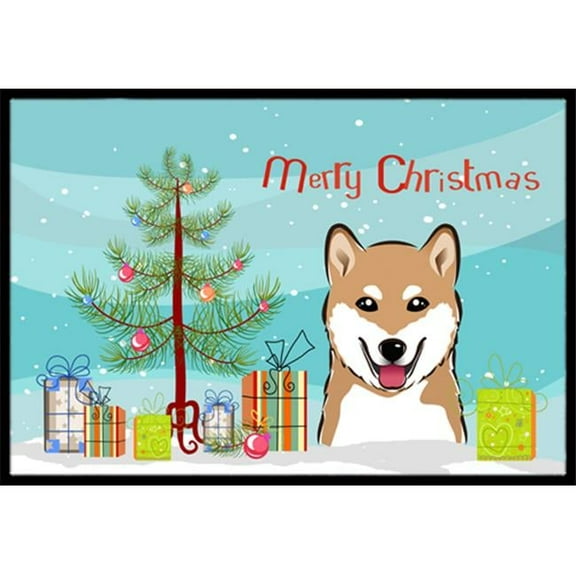 Christmas Tree & Shiba Inu Indoor or Outdoor Mat, 18 x 27