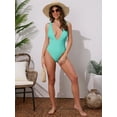 thumbnail image 5 of DARING DIVA Women's Deep V Plunge Monokini Backless Bikini Set Small Cyan, 5 of 6