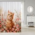 thumbnail image 2 of Manfei Kawaii Pet Shower Curtain 72Wx72L, Boho Daisy Floral Bathroom Curtain, Peach Orange, 2 of 5