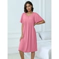 thumbnail image 2 of MINTREUS Nightgown Short Sleeve for Women Sleepwear V Neck Nightshirt House Dress with Pockets, 2 of 7