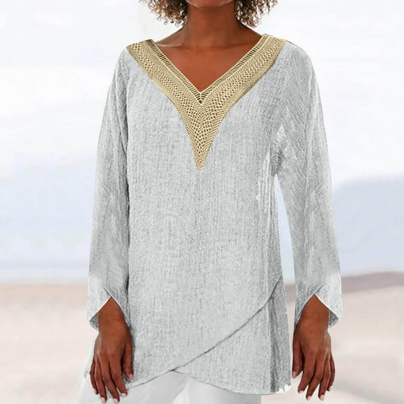 Gosuguu Clearance Women Casual Length Sleeve V-Neck Solid Color Irregular Blouse Tops T-Shirt Clearance Sales Today Deals Prime