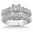 thumbnail image 2 of 1.00 carat Antique Milgrain Trilogy Bridal set with Princess Cut diamond in 10k White Gold, 2 of 3