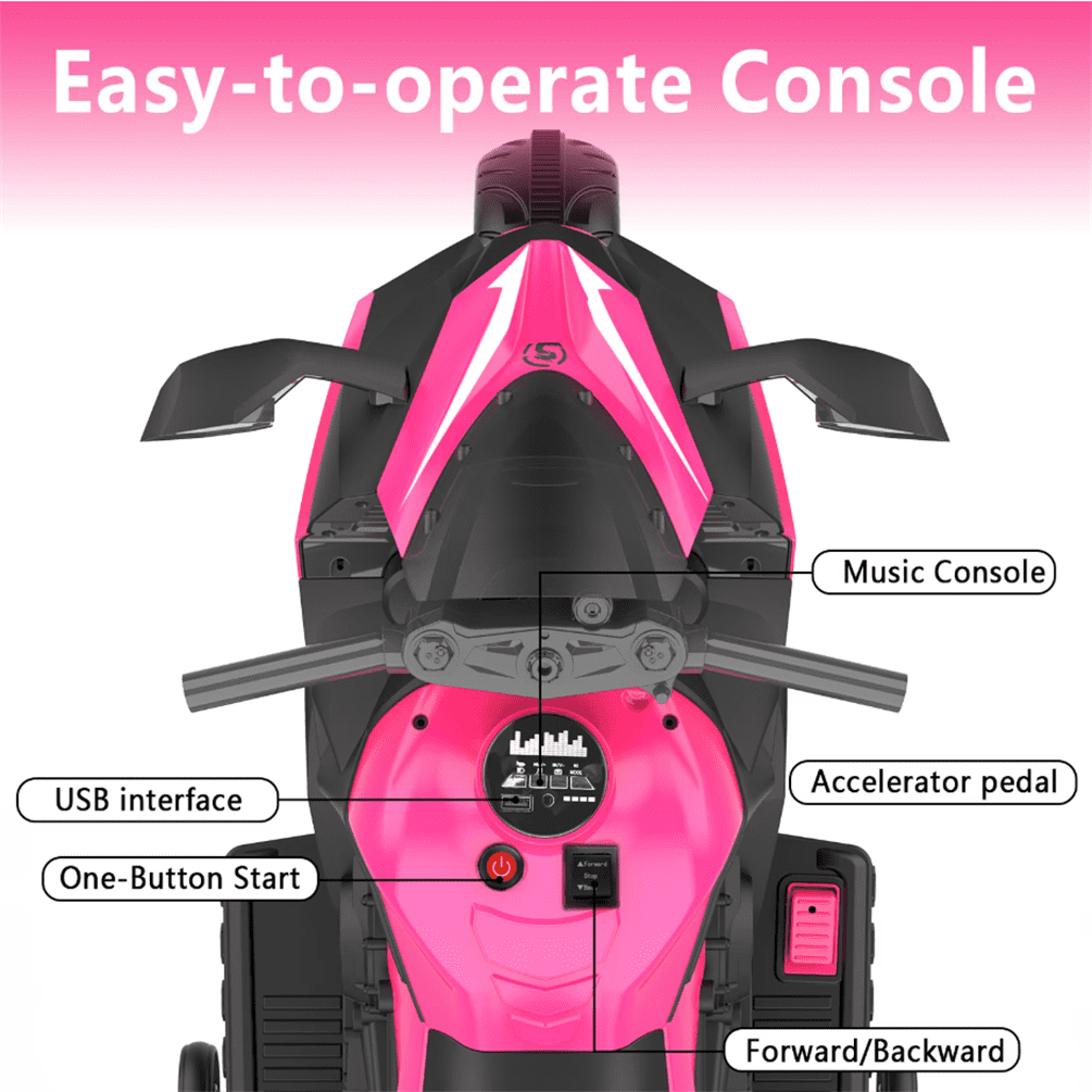 HNH 12V Electric Motorcycle for Kids, Powered Ride on Toys, 3 Wheels Motorcycle with LED Lights, Bluetooth Music