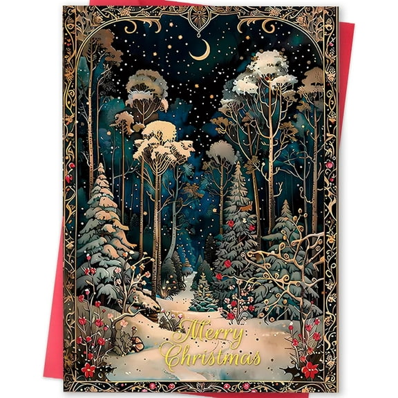 Merry Christmas Card with Stunning Winter Landscape Design – Elegant Illustrated Greetings – Perfect for Holiday Wishes & Gift Giving