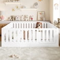 thumbnail image 2 of Jopath Queen Size Floor Bed with High Fence for Kids, Solid Wood Kids Montessori Bed with Door for Boys Girls White, 2 of 9