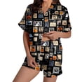 thumbnail image 3 of XINPING Halloween Pajama Set Whimsical Halloween Printed Pajama Notched Collar and Short Sleeves Cozy Home Loungewear In Short Pants for Fall and Holidays M, 3 of 8