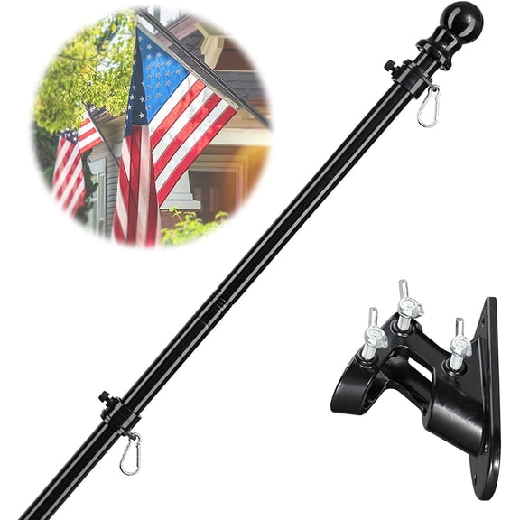 American Flag Poles for Outside House - 6ft Tangle Free Flag Pole for House with Holder Bracket,Residential Flagpole Kit for Outdoor Porch Garage - Black