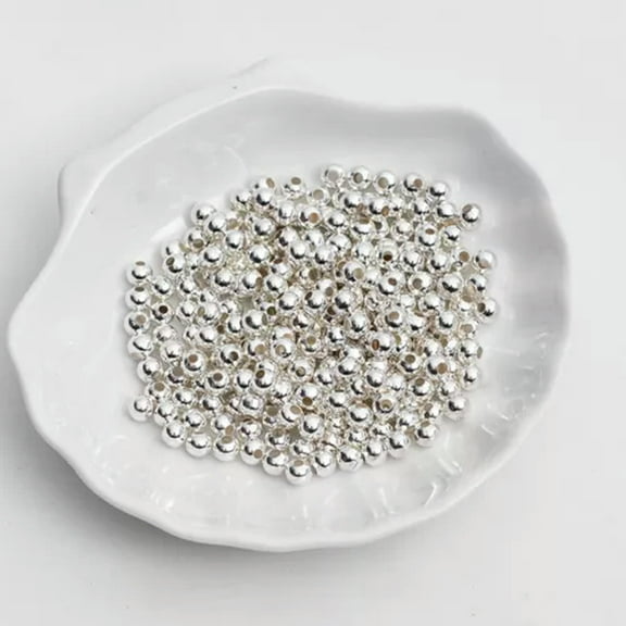 U8MO 1000 Pcs Metal Small Round Beads 3.2mm Mini Smooth Ball Spacer Jewelry Finding-Silver Plated