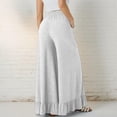 thumbnail image 4 of Wide Leg Pants Woman Summer Elastic High Waisted Palazzo Pants Flowy Drawstring Ruffle Hem Trousers with Pockets, M, 4 of 7