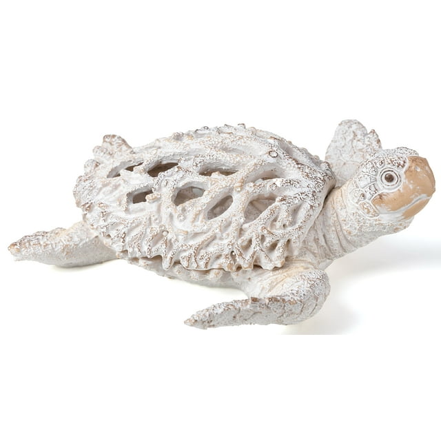 Escultura VVGIFTS con decoración oceánica, tortuga marina blanca, arrecife de coral