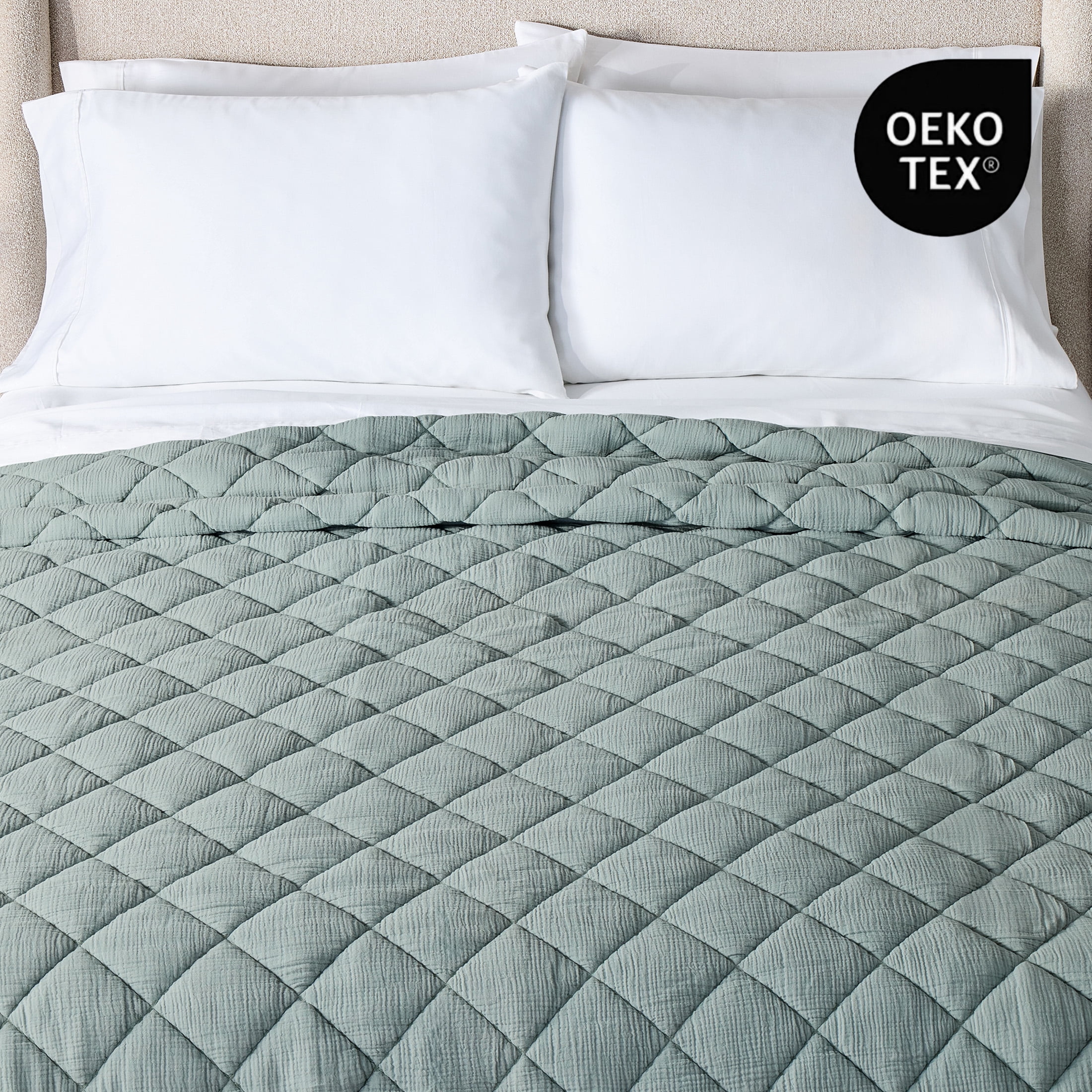 Better Homes & Gardens Diamond Gauze Quilt, Sage, King, All Ages