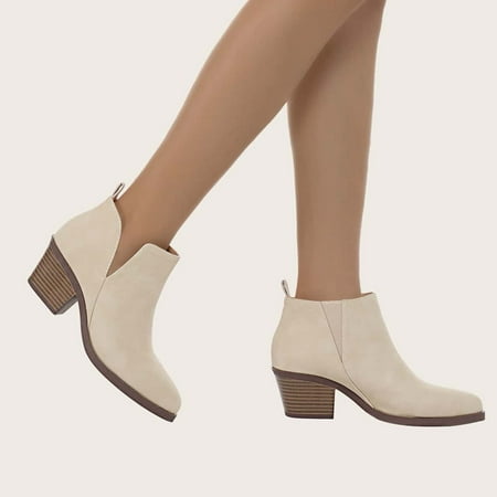 

Aueoeo Ankle Boots For Women Heels For Women Women Shoes Mid Heel Casual Suede Solid Color Pointed Female Ankle Boots Chunky Boots For Women