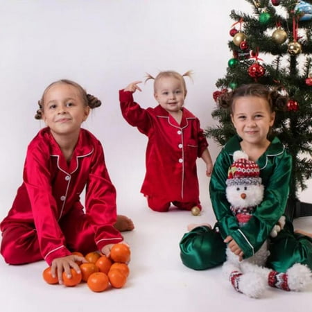 

Hazel Tech Girls Boys Pajamas Set Silk Satin Sleepwear Long Sleeve Nightwear Button Down Pj Lounge