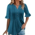 thumbnail image 2 of LADIGASU Women Sexy Short Sleeve Sequins Loose Polluer Solid V-Neck Blouse Shirt, 2 of 9
