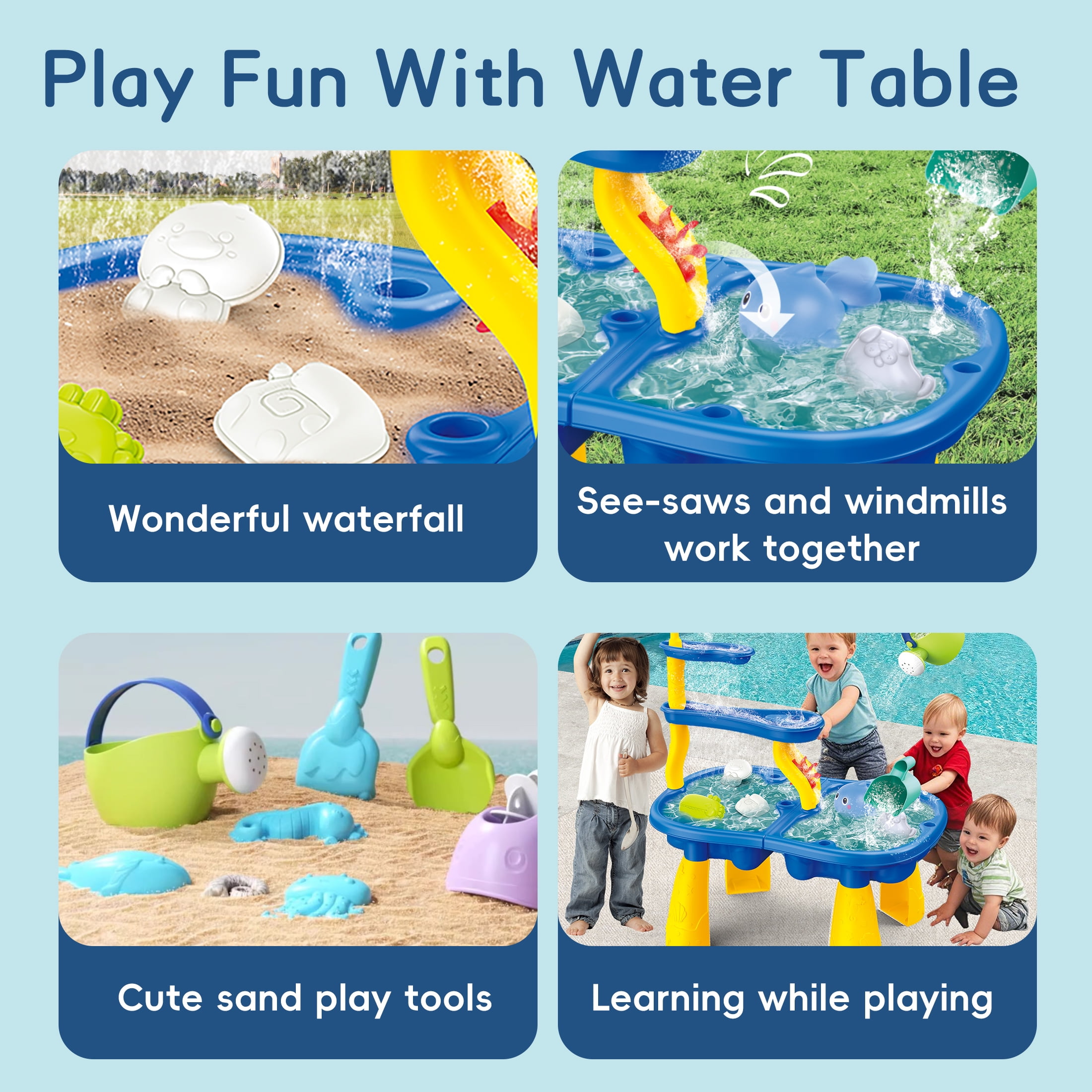KOPPOP 2-in-1 Sand & Water Table for Kids, Outdoor Indoor Sensory Toy with Waterwheel & 8 Accessories, STEM Gift for Ages 3-5
