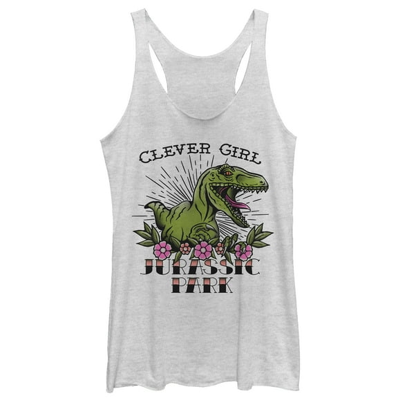 Women's Jurassic Park Clever Girl Tattoo Racerback Tank Top White Heather Medium