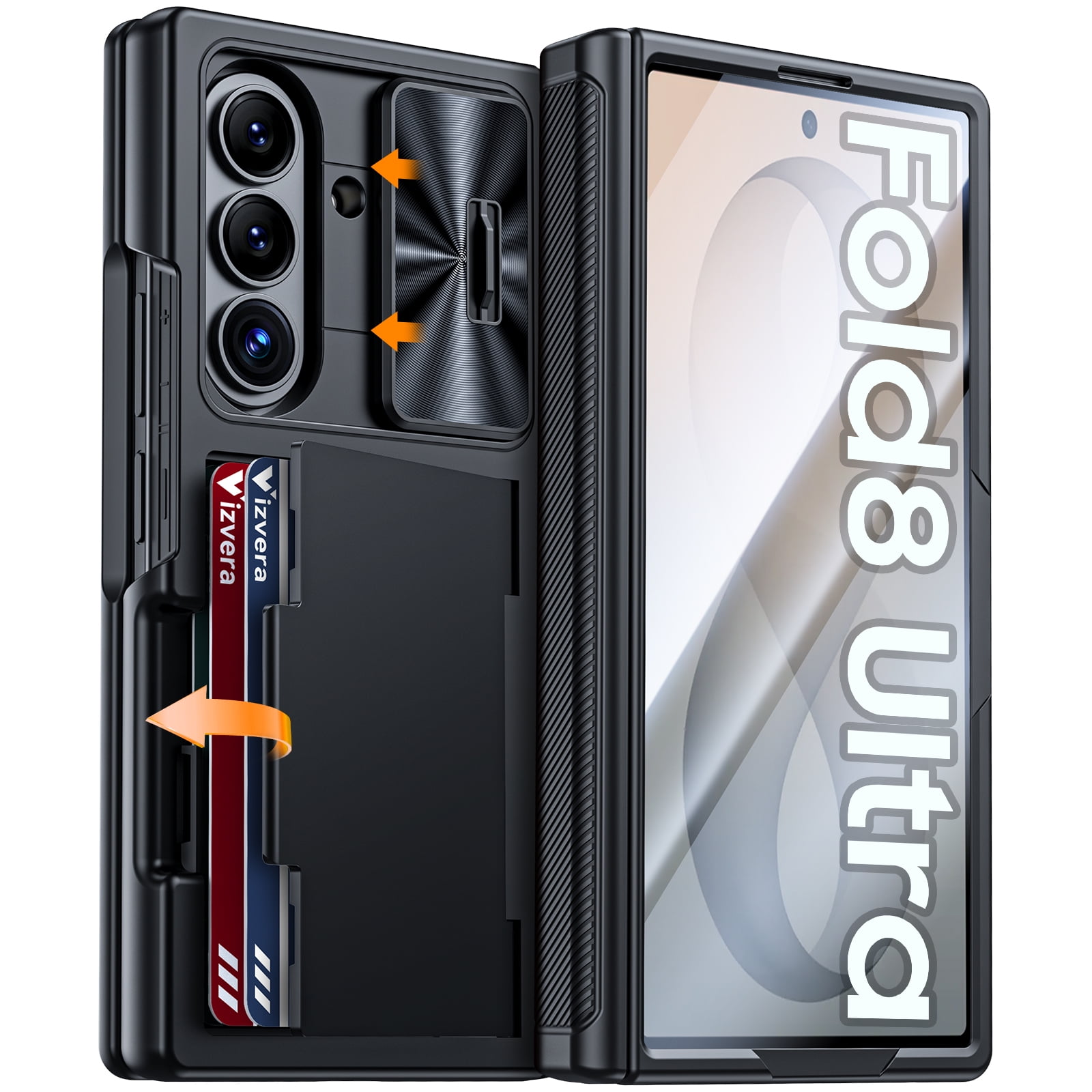 Vizvera for Samsung Galaxy Z Fold 8 Ultra Case,with Cards Holder [RFID Blocking] [Hinge Cover] [Camera Cover] Shockproof Silicone Protective Phone Case-Black