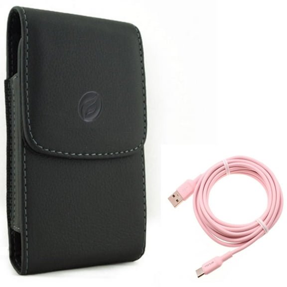 Pink 10ft Long USB-C Cable w Leather Case Belt Clip for Samsung Galaxy A53 5G,A33 5G Phones - Charger Cord Power Wire Type-C Fast Charge, Holster Cover Pouch Vertical
