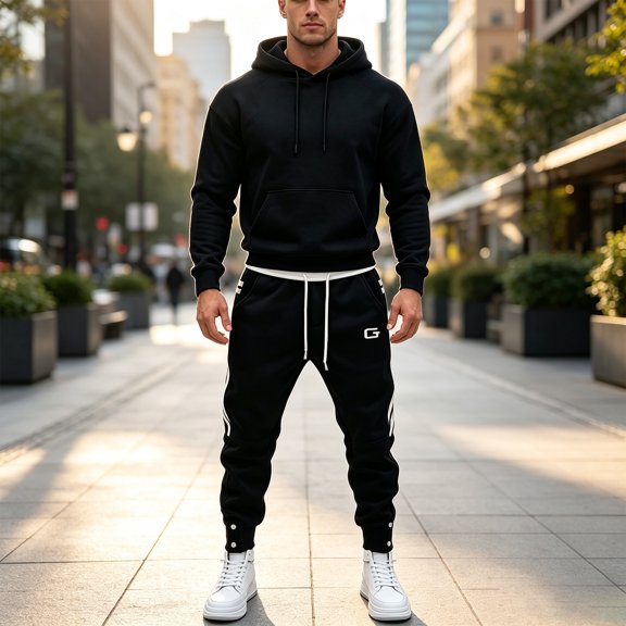 Men's Tapered Jogger Pants Loose Fit Casual Sweatpants Drawstring Athletic Trousers With Pockets Black L