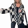 thumbnail image 2 of Casual Cardigan Sweater for Women Fall Long Sleeve Open Front Chunky Knit Sweaters Checkered Outwear Coat, 2 of 9