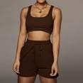 thumbnail image 2 of hopeusnice Women's Pants Solid Color Gym Sets Elastic High Waist Two Piece Set Drawstring Casual Beach Pockets Sports Suit Excercise Sports Fashion Summer Brown XXL, 2 of 9