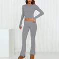 thumbnail image 2 of Women's 2 Piece Outfit - Long Sleeve Crop Top & Flare Pants Set, Polyester Yoga Tracksuit, Winter Casual Wear, S-XXL Sizes, 2 of 5