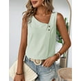 thumbnail image 5 of Women'S Button Asymmetrical V Neck Striped Print Blouses Casual Sleeveless Tank Top Summer Shirt Tops Light Green L, 5 of 9
