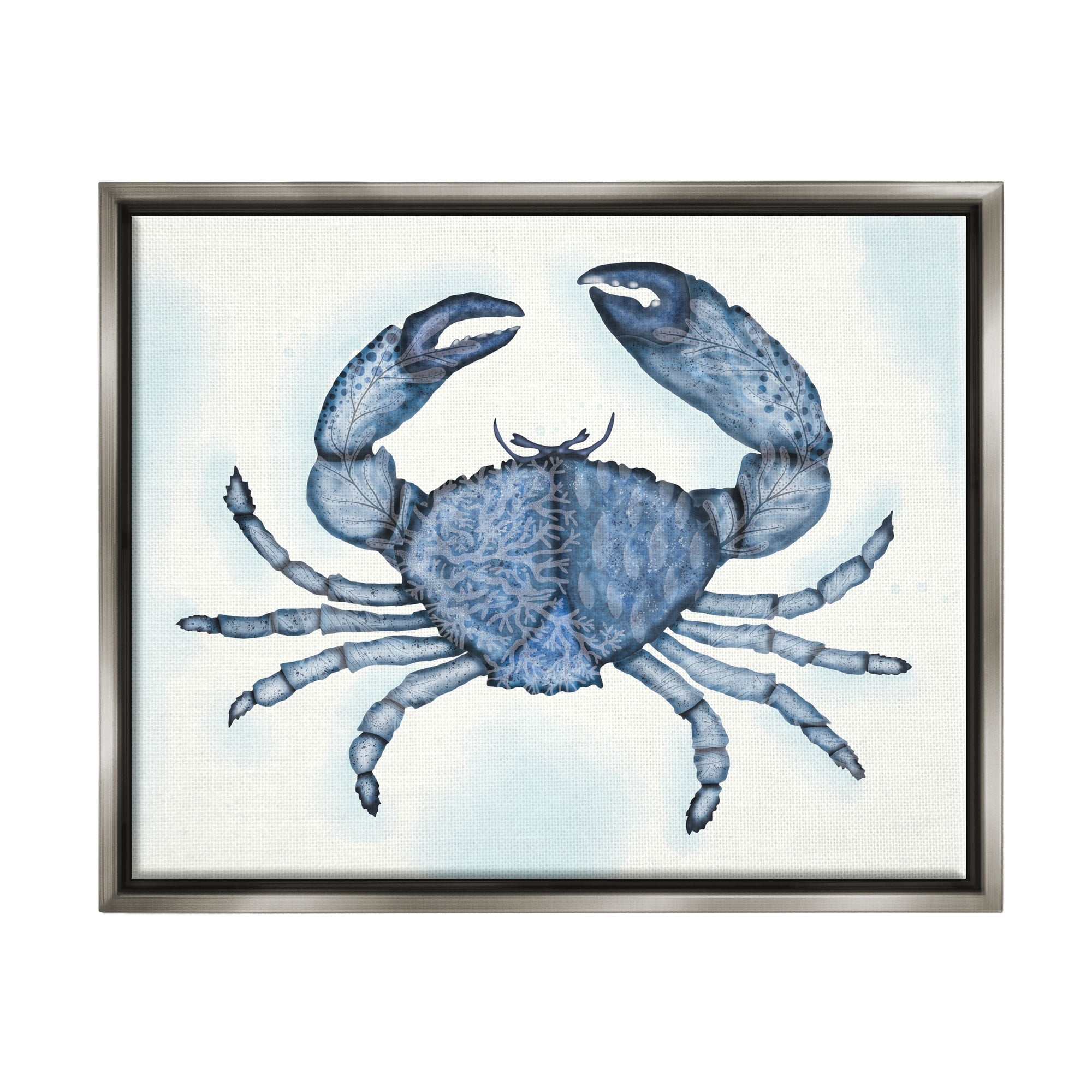 Stupell Industries Blue Crab Claws Sea Life Botanical Pattern Graphic Art Luster Gray Floating Framed Canvas Print Wall Art, Design by Darlene Seale
