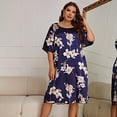 thumbnail image 3 of Plus Size Women Ice Silk Pajama Dress Short Sleeve Floral Loose Sleep Dress Summer Nightgown Loose Sleepwear Printed Nightshirt, 3 of 7