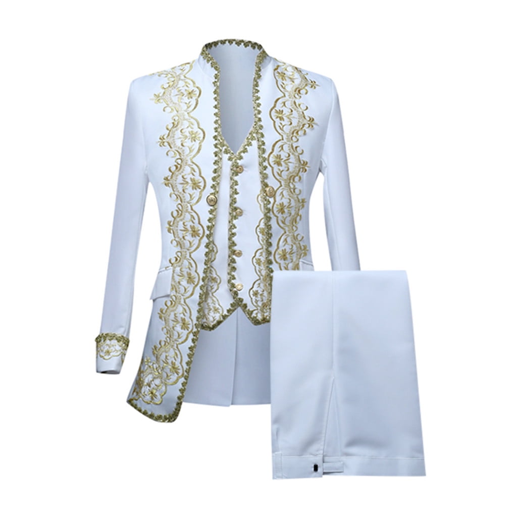 Mens Gold Embroidery 2 Piece Suit (jacket+pants) Set Palace Court Prince  Costume Party Wedding Prom Dinner Dress Tuxedo Suit Men