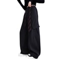 thumbnail image 3 of Girls Cargo Pants Wide Leg with Tie Detail Elastic Waistband Pockets Baggy Comfortable Casual School Pants for Girls Black,Size 12-13T, 3 of 8