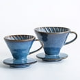 thumbnail image 3 of Ceramic Coffee Dripper , V60 Cone-Shaped Pour-Over Filter, High-Temperature Fired with Blue Glaze,Large, 3 of 8