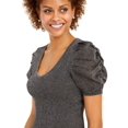 thumbnail image 3 of INC Womens Black Textured Shimmering Short Sleeve Scoop Neck Evening Sweater XS, 3 of 5