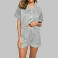 thumbnail image 3 of Efsteb Womens Pajamas Two Piece Set Loose Pajama Sets Summer Button Lapel Short Sleeve Tops Shorts Solid Color Sleepwear Casual Loungewear Outfit (Gray,M), 3 of 4