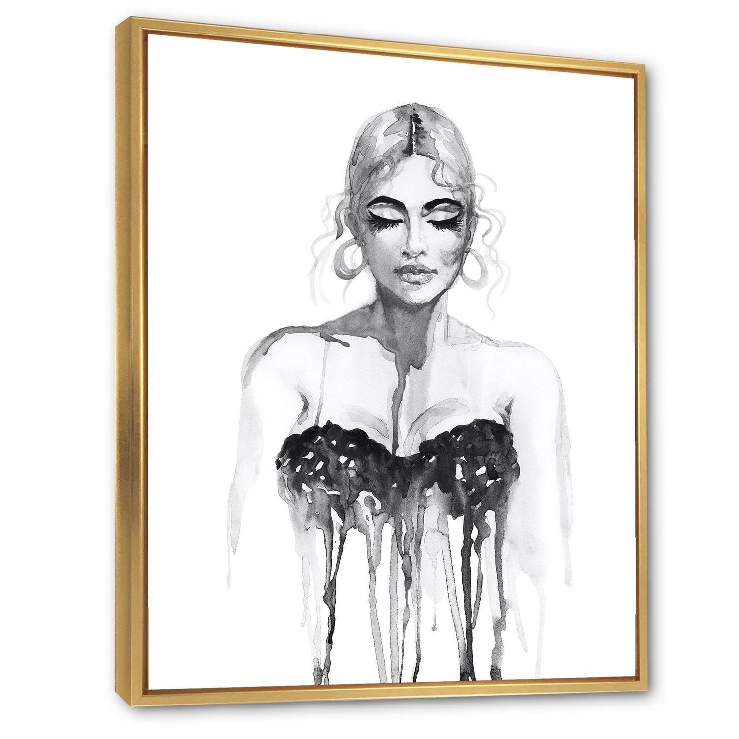 Designart Portrait monochrome de femme portant une robe de soirée ART MURAL À CADRE FLOTT