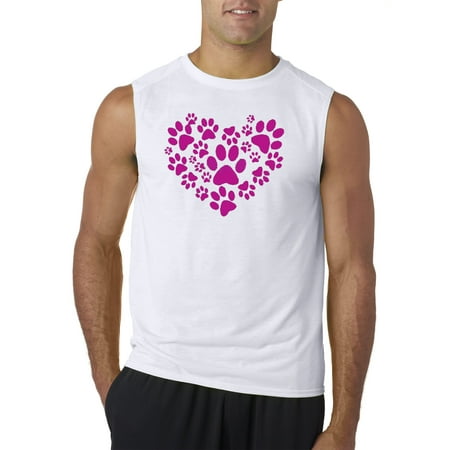 - Trendy USA 730 - Men's Sleeveless Heart Paws Pets Cat Dog Love Adopt Medium White
