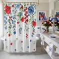 thumbnail image 4 of Independence Day Flower Shower Curtain, 36" x 72", Retro Farm Red Blue White Floral Green Leaf Waterproof Bathroom Curtain Washable Shower Curtain Set with 12 Hooks, 4 of 9