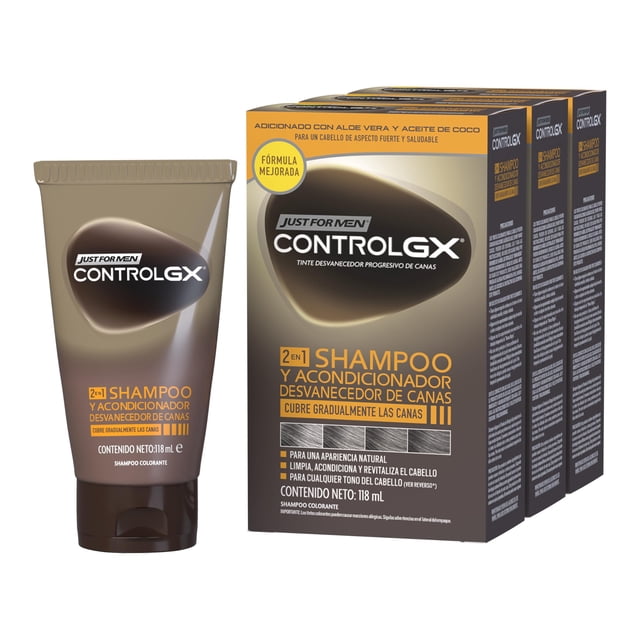 Just for Men Control Gx Shampoo Y Acondicionador Desvanecedor De Canas, color, 118 ml, pack of/paquete de 3
