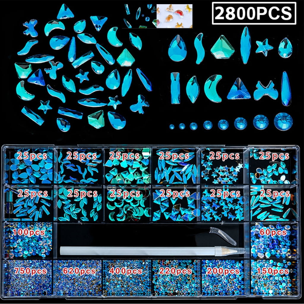 ROZYARD Glass Nail Rhinestones Crystal Nail Gems Stones Multi Shapes Gem Nail Decoration