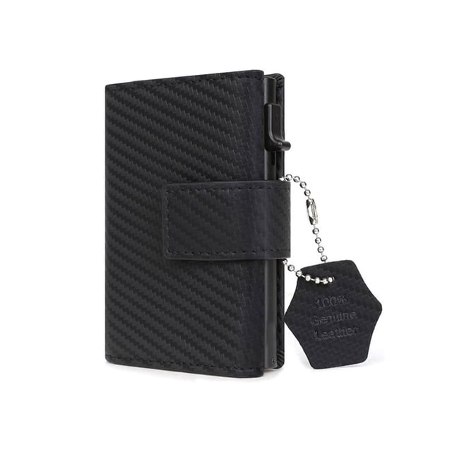 Cartera de cuero Qarigey para hombre triple antiescaneado pasaportes tarjetero monedero Grano de fibra de carbono